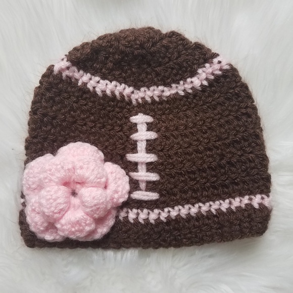 Other - Handmade Crochet 🏈 Hat with flower sz Newborn